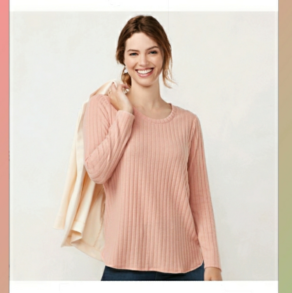 NWT LC Lauren Conrad ribbed pink tunic top